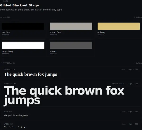 Gilded Blackout Stage: colours and type