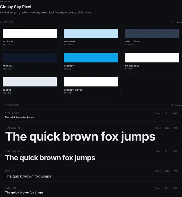 Glossy Sky Pixel: colours and type