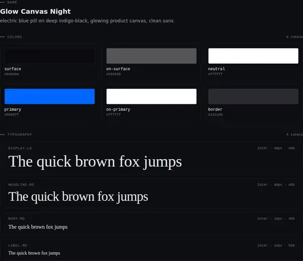 Glow Canvas Night: colours and type