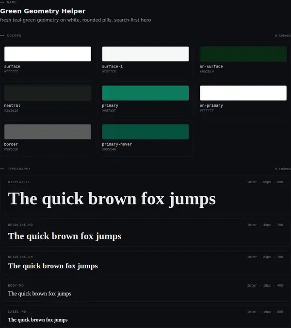 Green Geometry Helper: colours and type