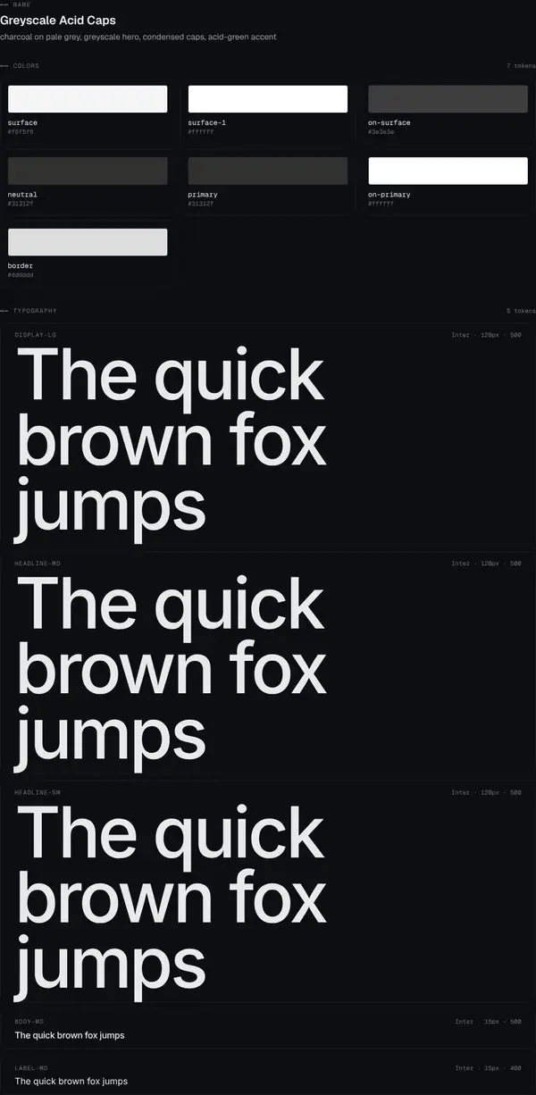 Greyscale Acid Caps: colours and type