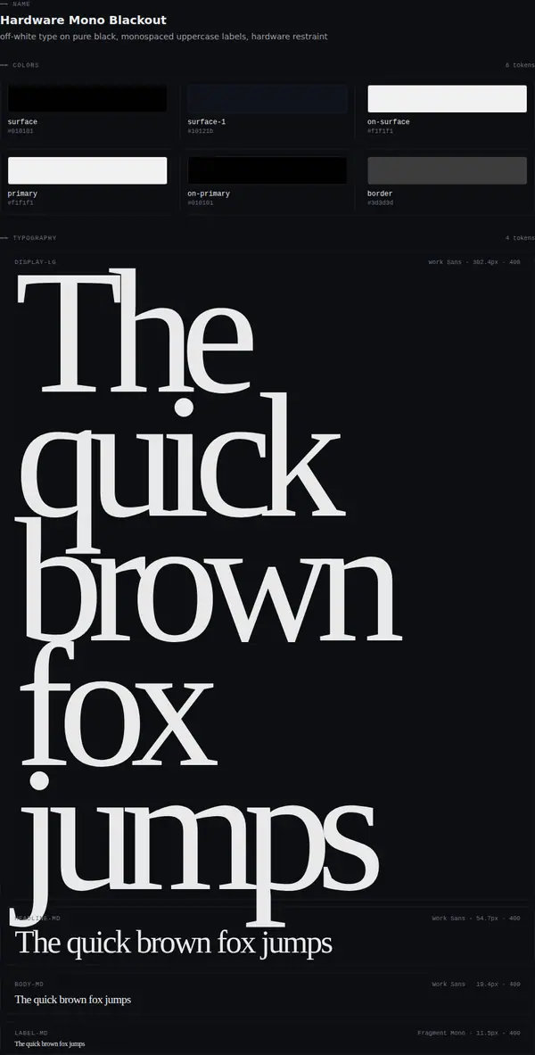 Hardware Mono Blackout: colours and type
