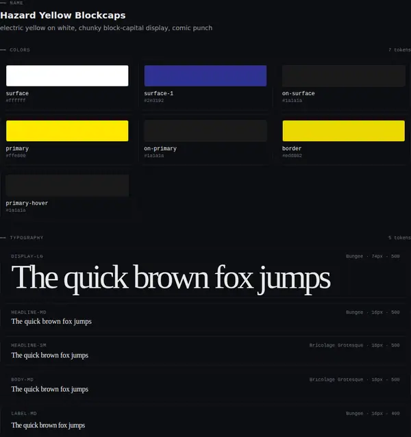 Hazard Yellow Blockcaps: colours and type