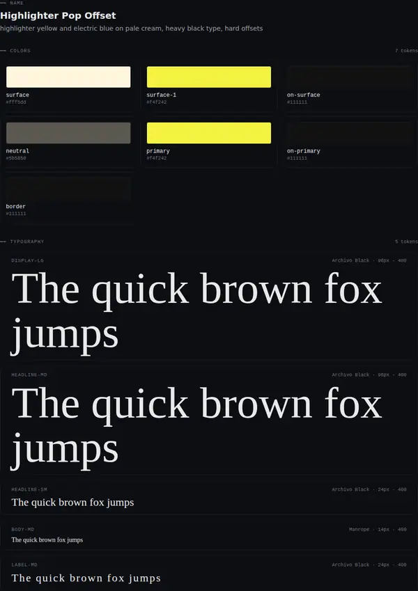 Highlighter Pop Offset: colours and type