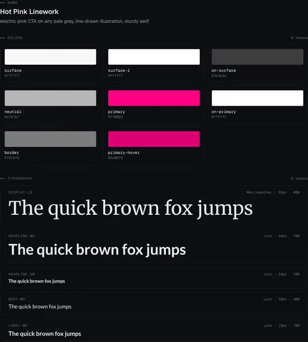Hot Pink Linework: colours and type