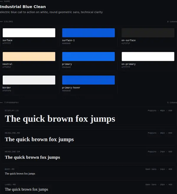 Industrial Blue Clean: colours and type
