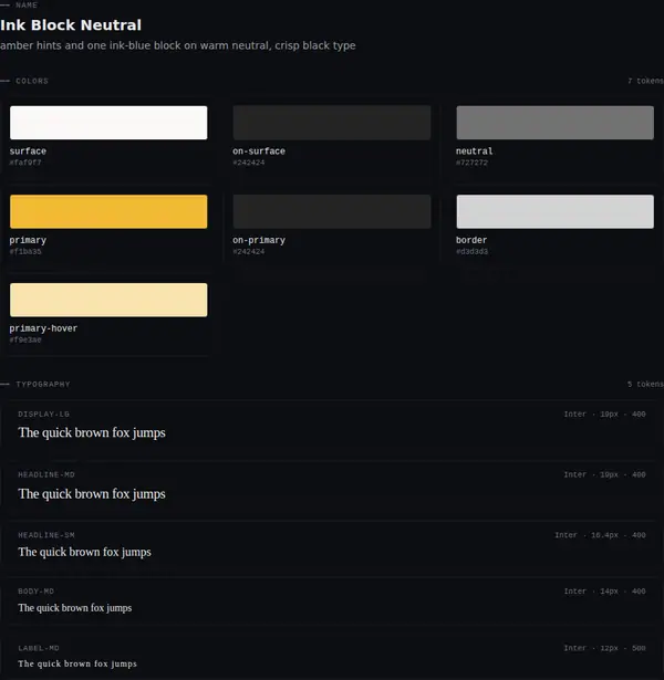 Ink Block Neutral: colours and type