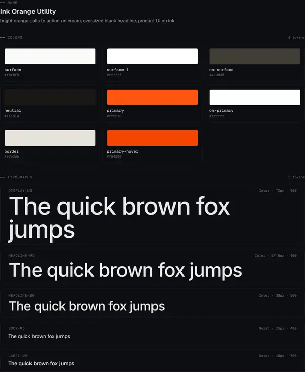 Ink Orange Utility: colours and type