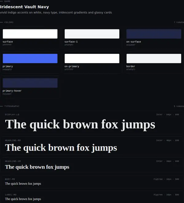 Iridescent Vault Navy: colours and type