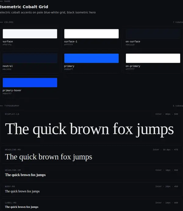Isometric Cobalt Grid: colours and type