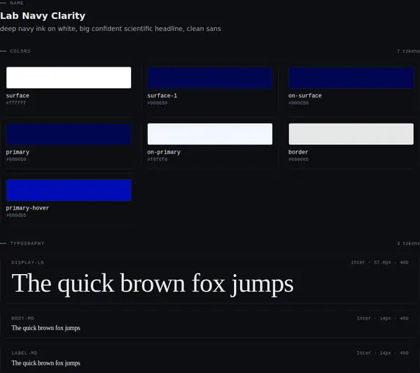 Lab Navy Clarity: colours and type