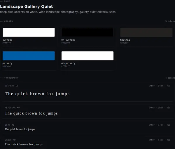 Landscape Gallery Quiet: colours and type
