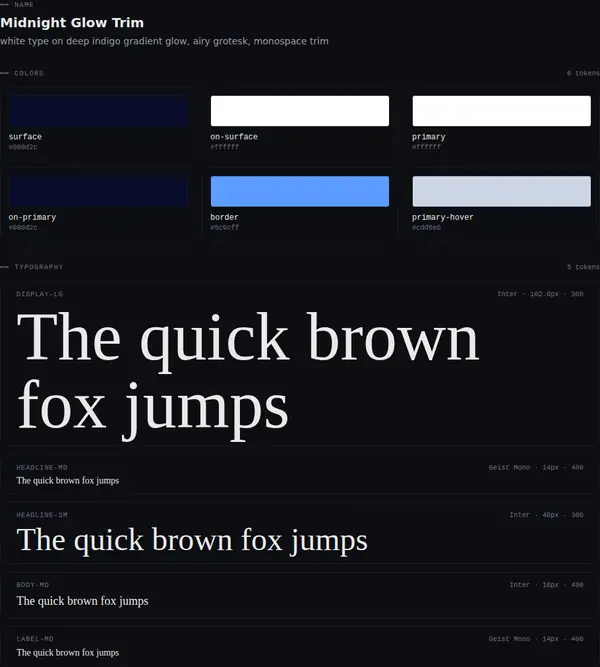 Midnight Glow Trim: colours and type