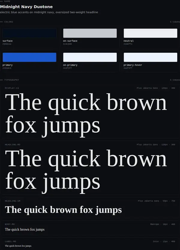 Midnight Navy Duotone: colours and type