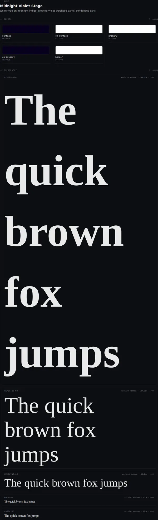 Midnight Violet Stage: colours and type