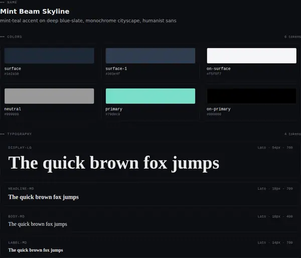 Mint Beam Skyline: colours and type