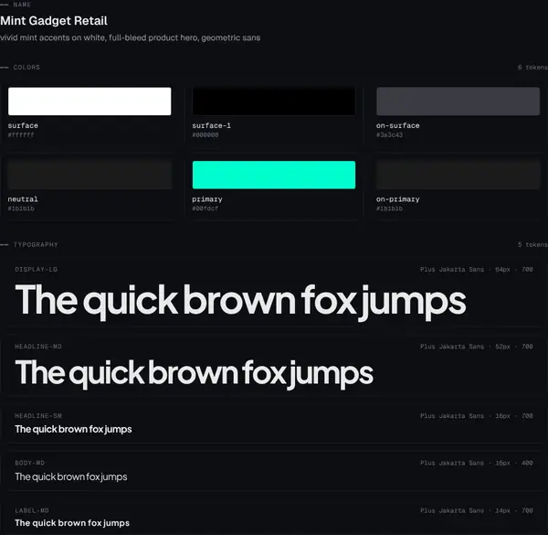 Mint Gadget Retail: colours and type