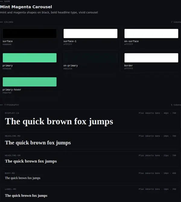 Mint Magenta Carousel: colours and type