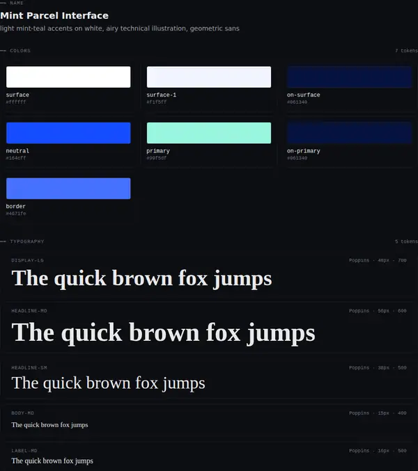 Mint Parcel Interface: colours and type