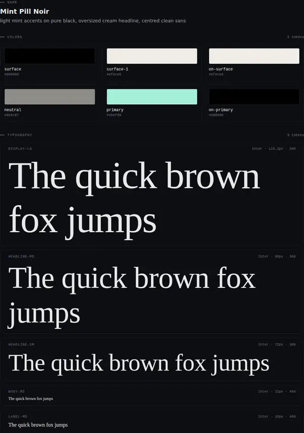 Mint Pill Noir: colours and type