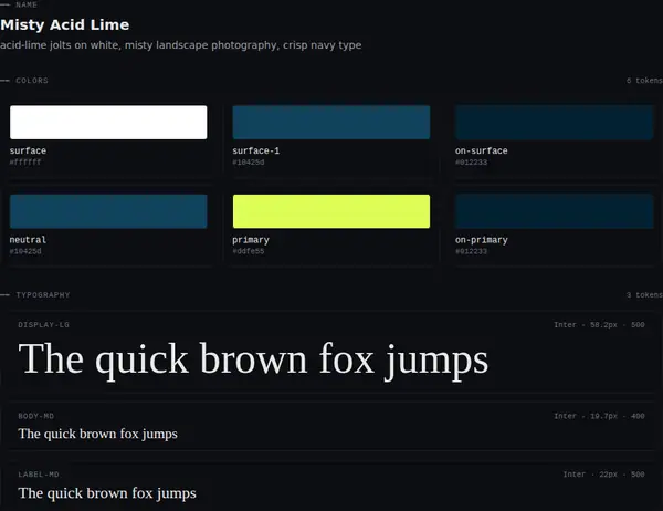 Misty Acid Lime: colours and type