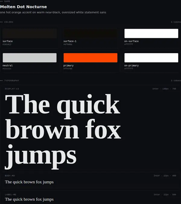 Molten Dot Nocturne: colours and type
