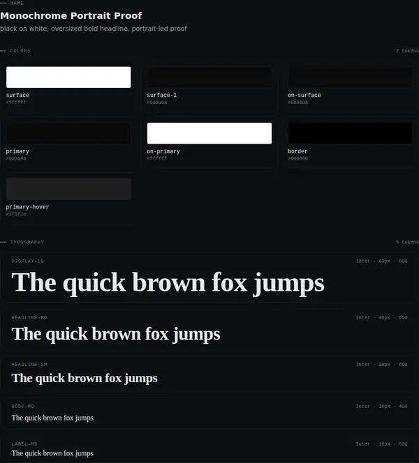 Monochrome Portrait Proof: colours and type