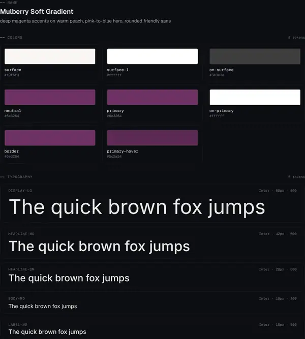 Mulberry Soft Gradient: colours and type