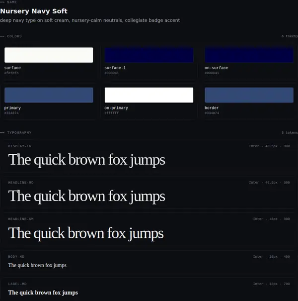 Nursery Navy Soft: colours and type