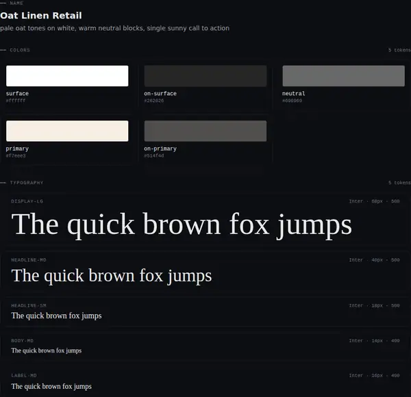 Oat Linen Retail: colours and type