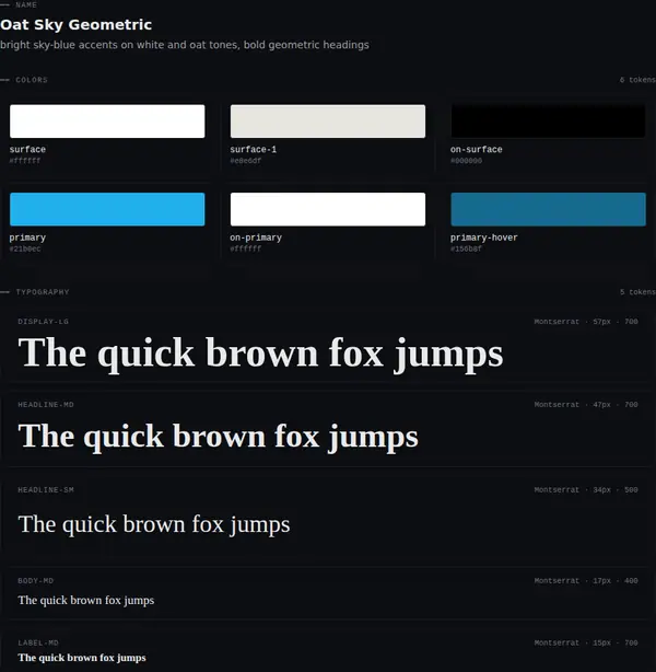 Oat Sky Geometric: colours and type