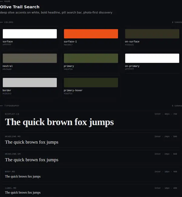 Olive Trail Search: colours and type