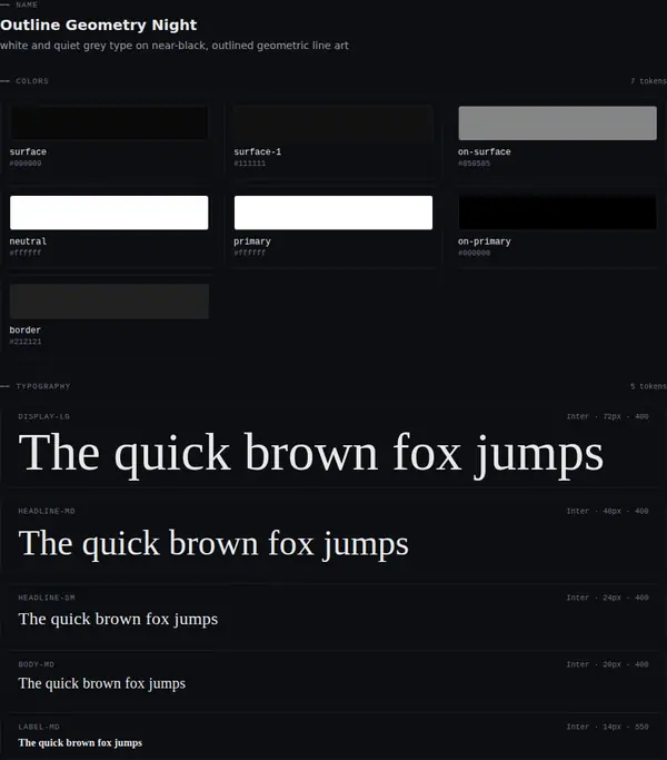 Outline Geometry Night: colours and type
