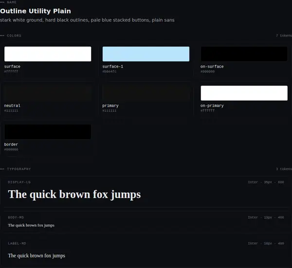 Outline Utility Plain: colours and type
