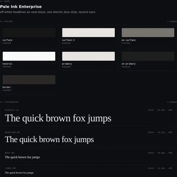 Pale Ink Enterprise: colours and type