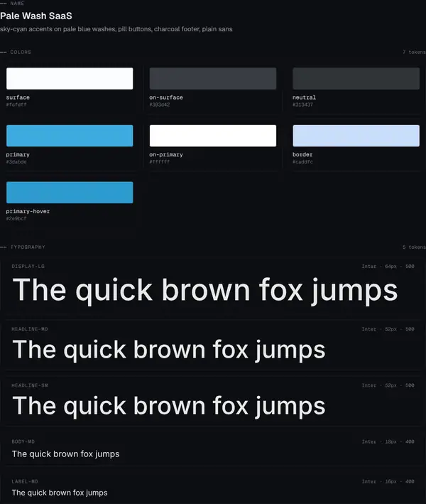 Pale Wash SaaS: colours and type