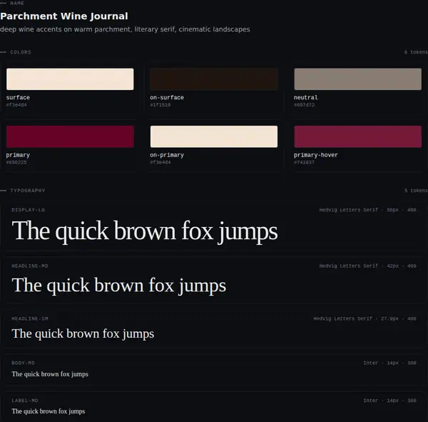 Parchment Wine Journal: colours and type