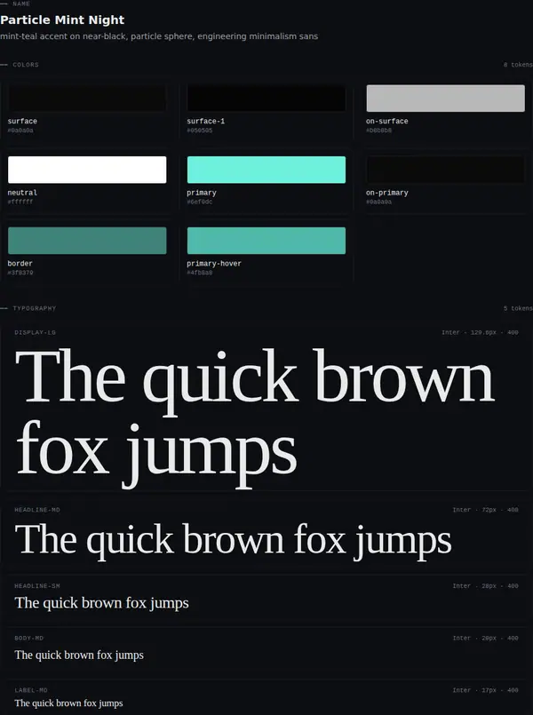 Particle Mint Night: colours and type