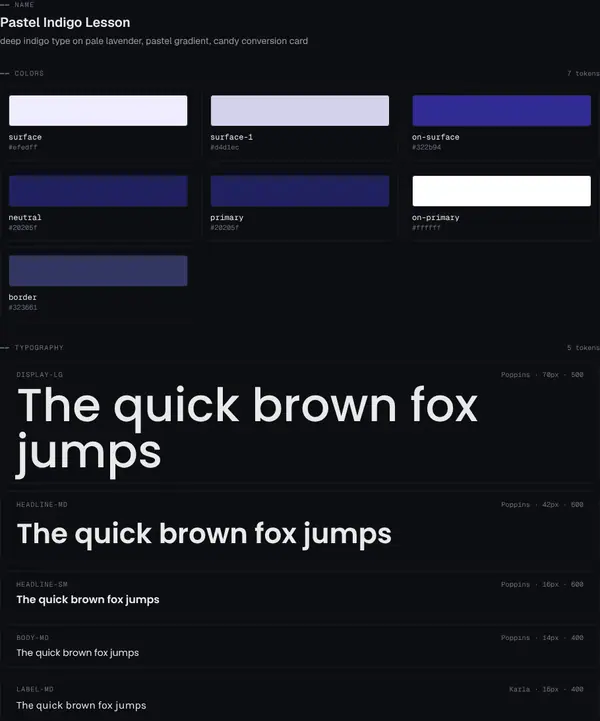 Pastel Indigo Lesson: colours and type