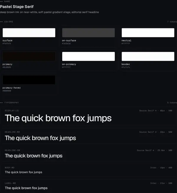 Pastel Stage Serif: colours and type