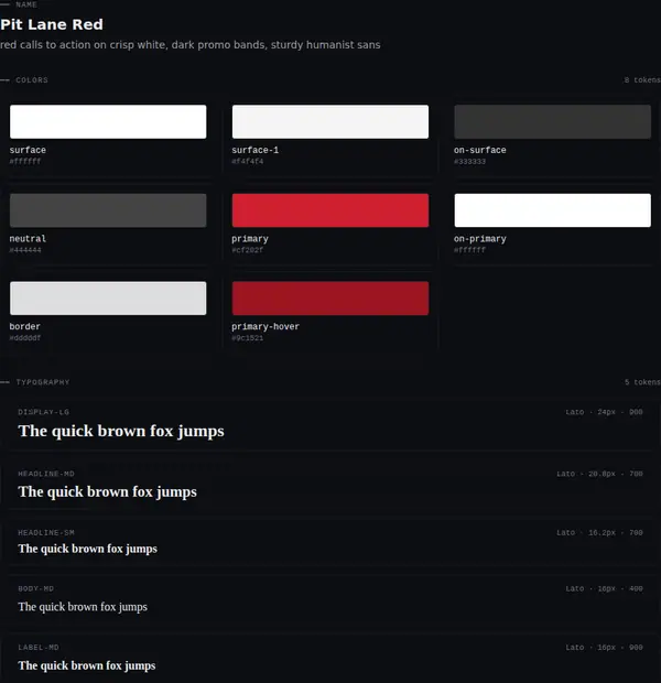 Pit Lane Red: colours and type