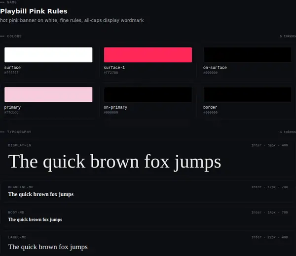 Playbill Pink Rules: colours and type