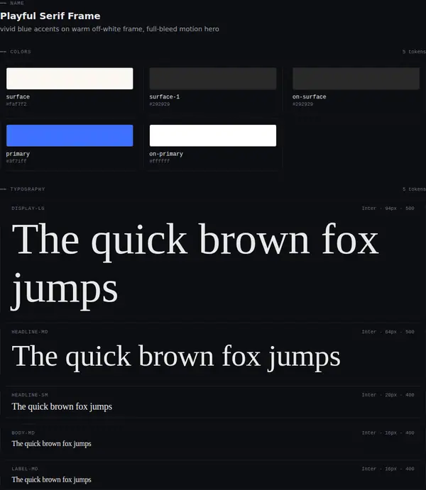 Playful Serif Frame: colours and type