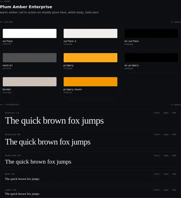 Plum Amber Enterprise: colours and type