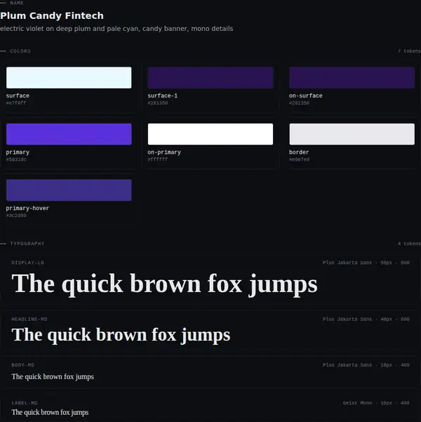 Plum Candy Fintech: colours and type