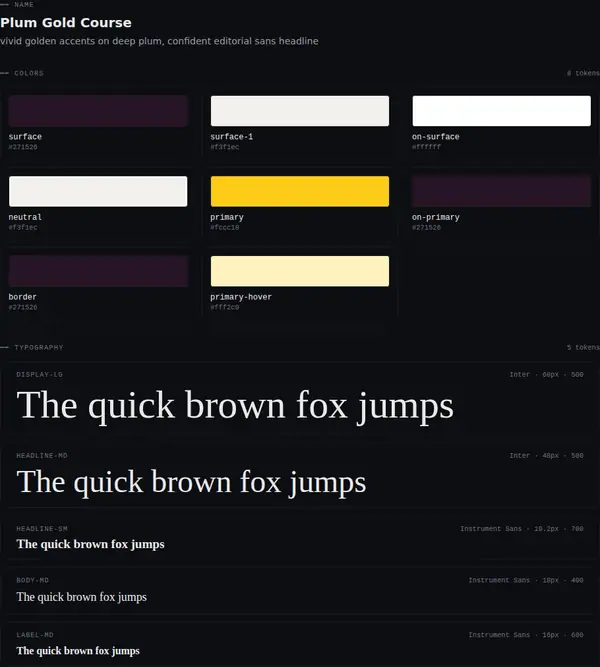 Plum Gold Course: colours and type