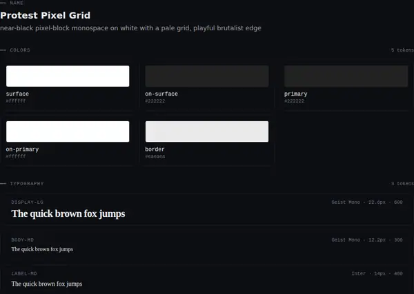 Protest Pixel Grid: colours and type
