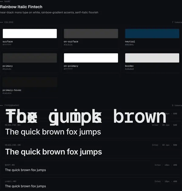 Rainbow Italic Fintech: colours and type