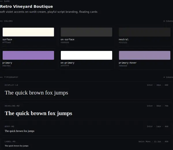 Retro Vineyard Boutique: colours and type