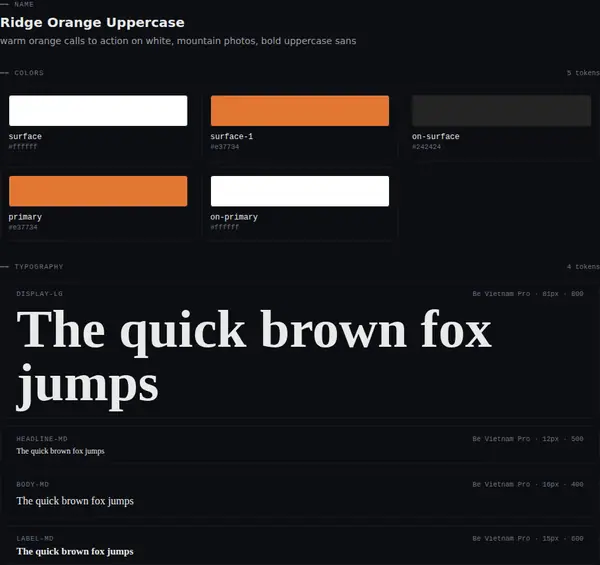 Ridge Orange Uppercase: colours and type